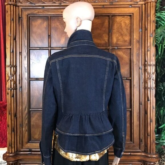NWOT Du Jour Dark Wash Curved Ruffle Back Stretch Cotton Blend Denim Jacket - Picture 4 of 14